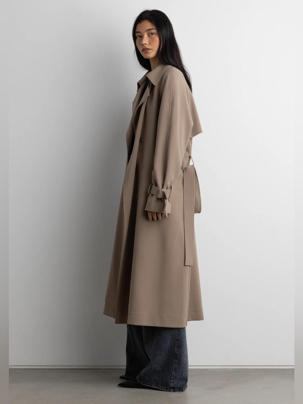 Oak + Fort Oversized Trench Coat Olive Double Breasted Size XS - Picture 13 of 13